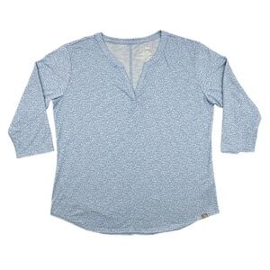 LL Bean Tunic Top Womens Extra Large Blue Geometric 3/4 Sleeve Split Neck
